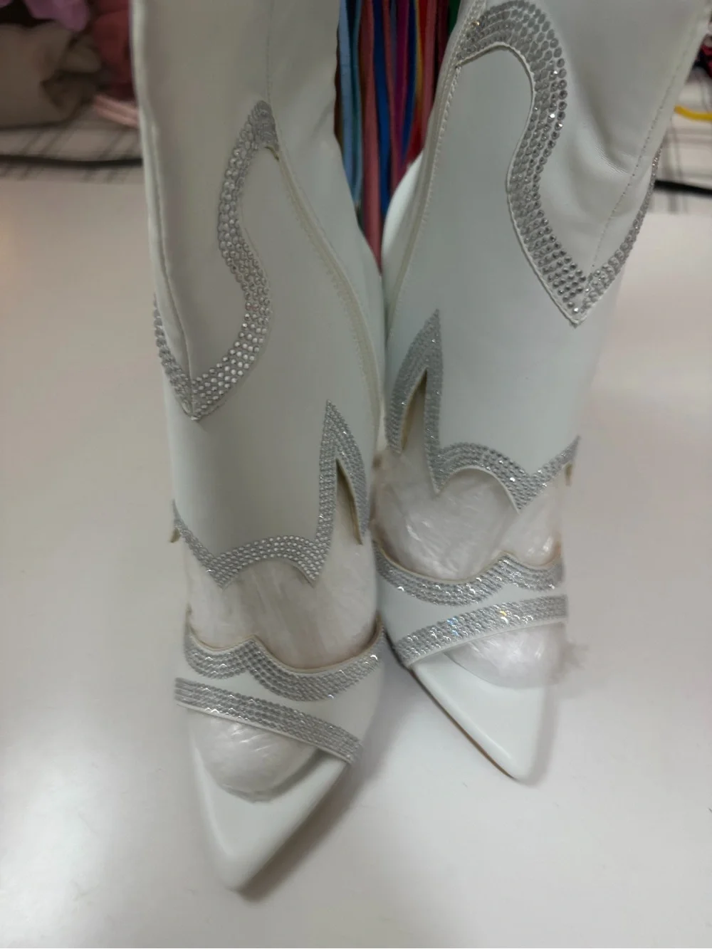 Cape Robbin Lise White Rainbow Fringe Cargo Western Thigh High Boots NWOT 8.5